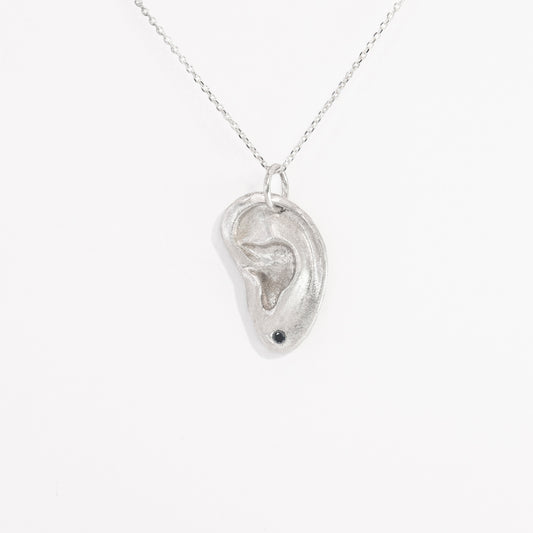 pierced ear necklace with black diamond stud