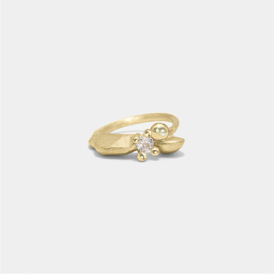 flower bobble ring gold&white sapphire& diamond