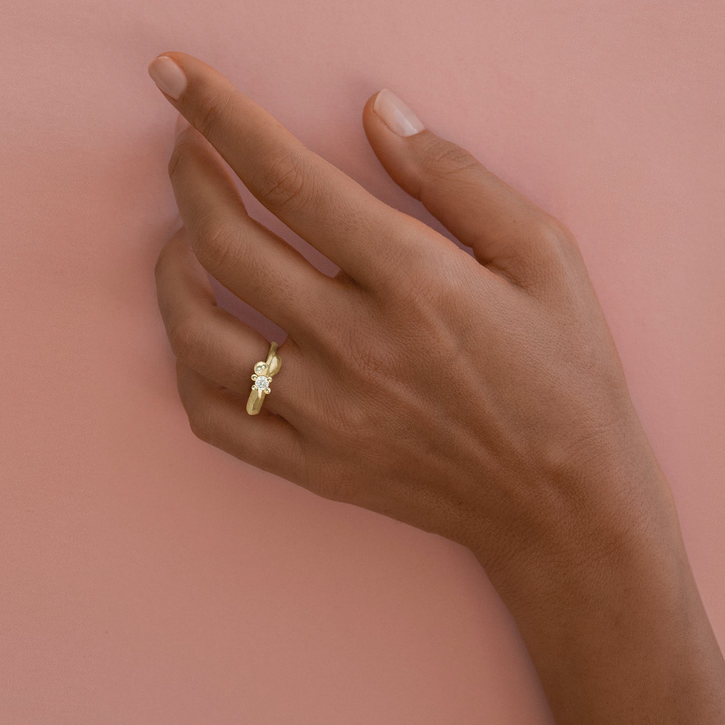 flower bobble ring gold&white sapphire& diamond