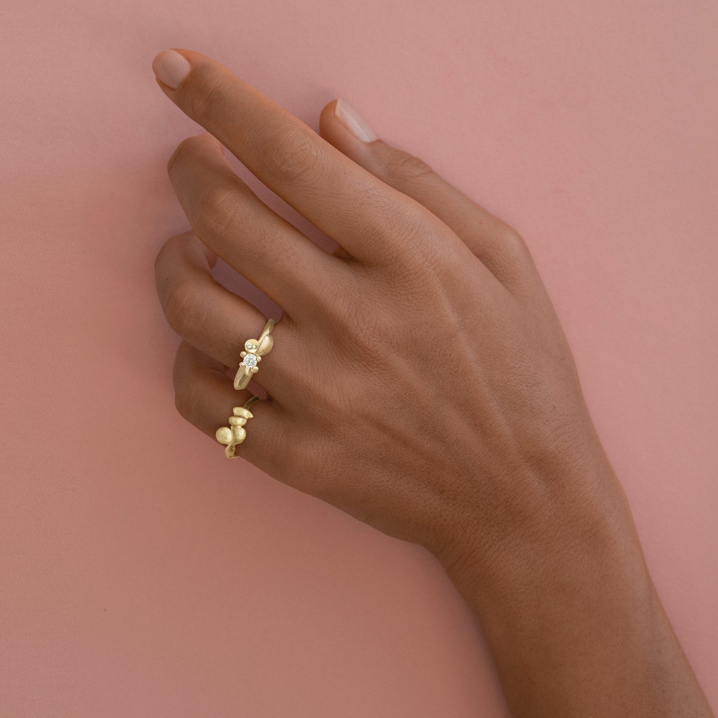 flower bobble ring gold&white sapphire& diamond