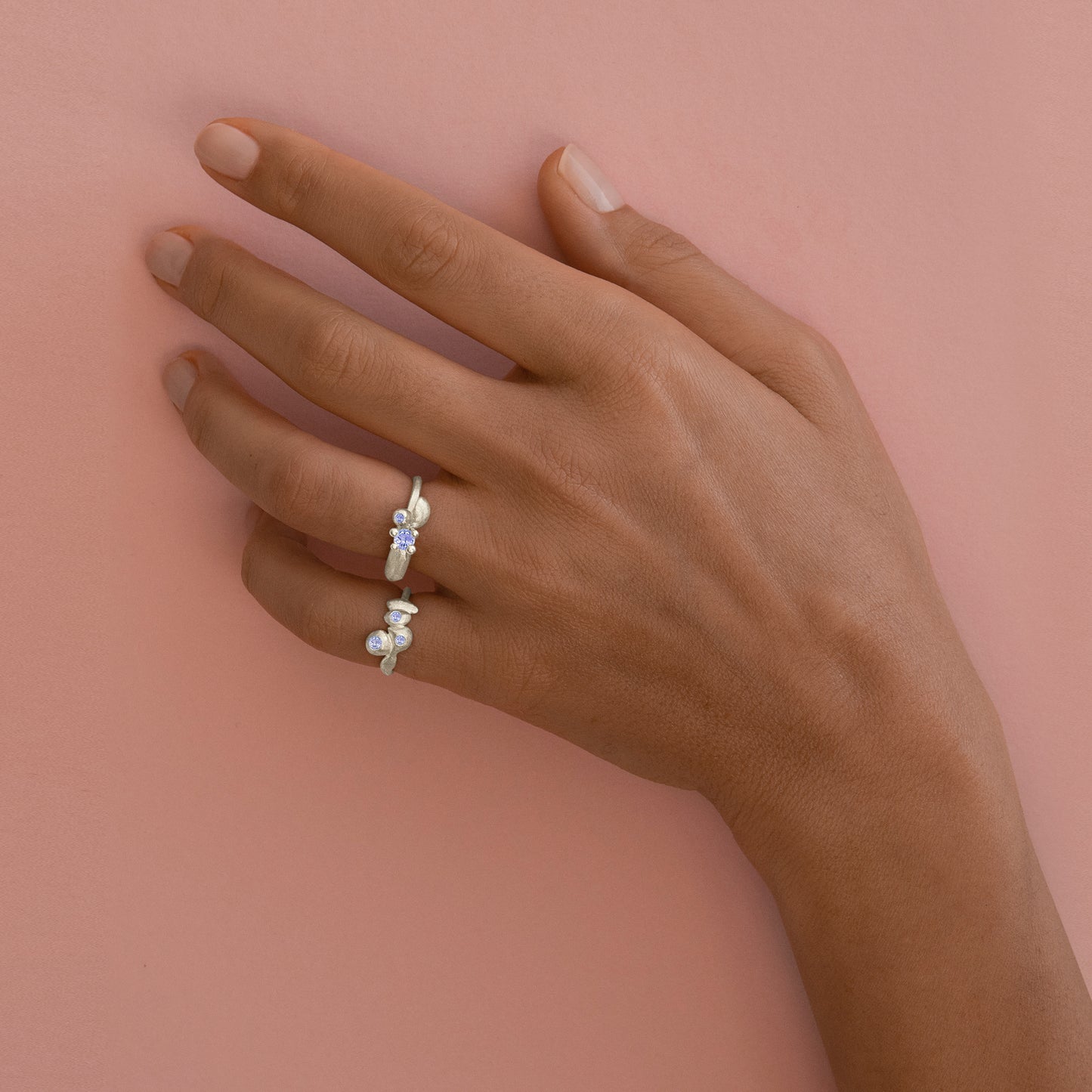 flower bobble ring silver&tanzanite