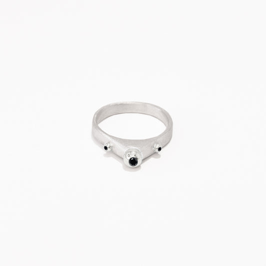 silver & black diamond globes ring