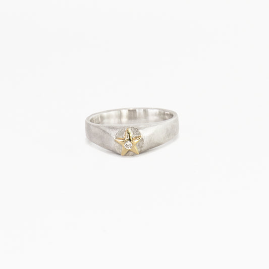 mini bicolor star signet gold & diamond